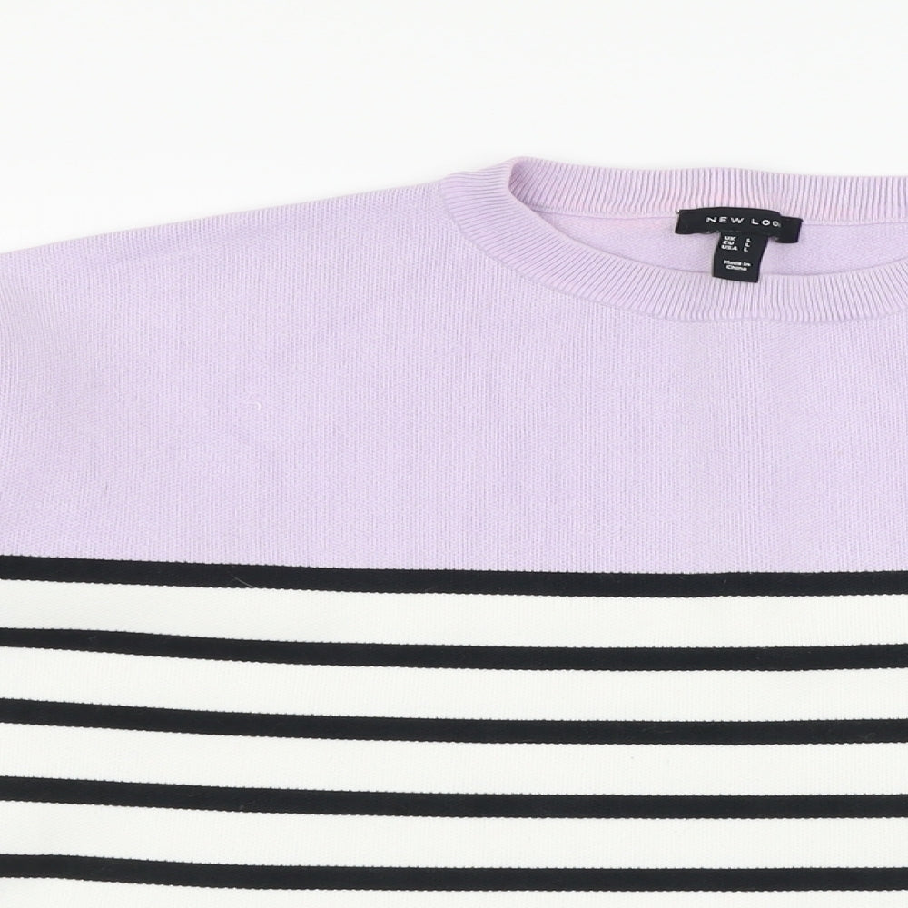 New Look Womens Multicoloured Round Neck Striped Viscose Pullover Jumper Size L