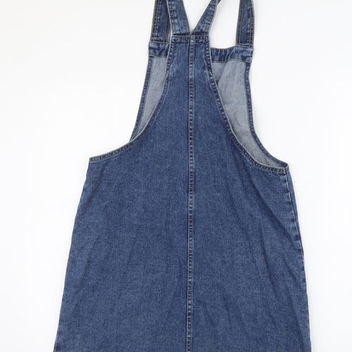 Denim & Co. Womens Blue Cotton Pinafore/Dungaree Dress Size 12 Square Neck Button