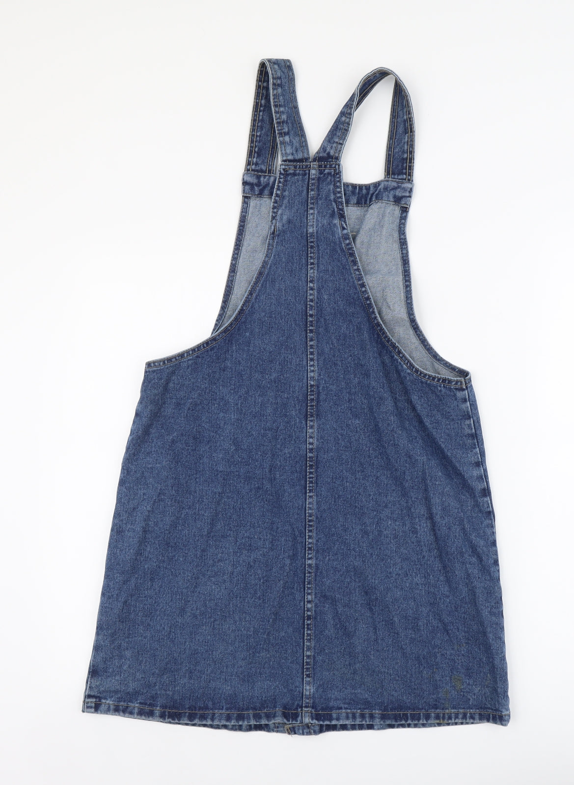 Denim & Co. Womens Blue Cotton Pinafore/Dungaree Dress Size 12 Square Neck Button