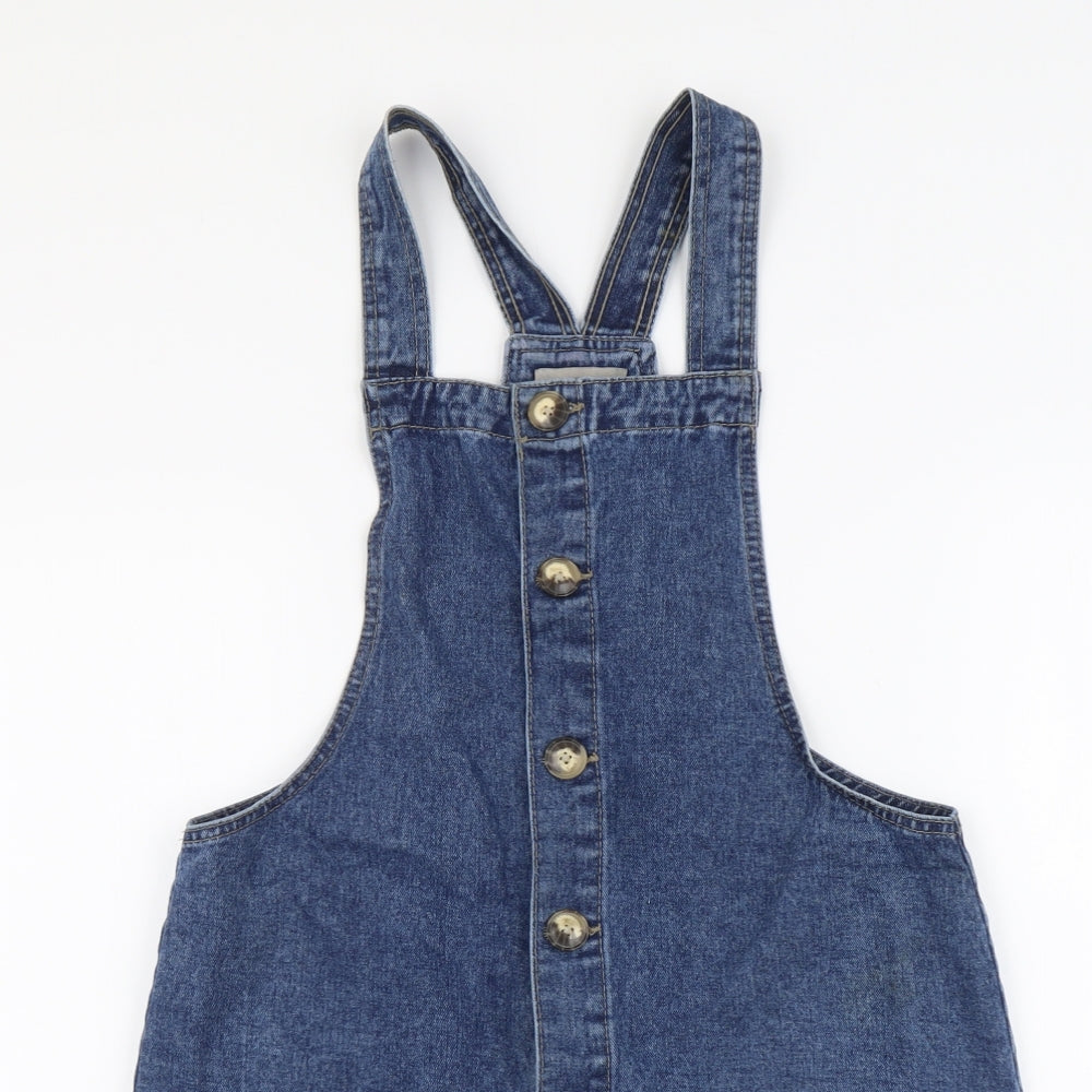Denim & Co. Womens Blue Cotton Pinafore/Dungaree Dress Size 12 Square Neck Button