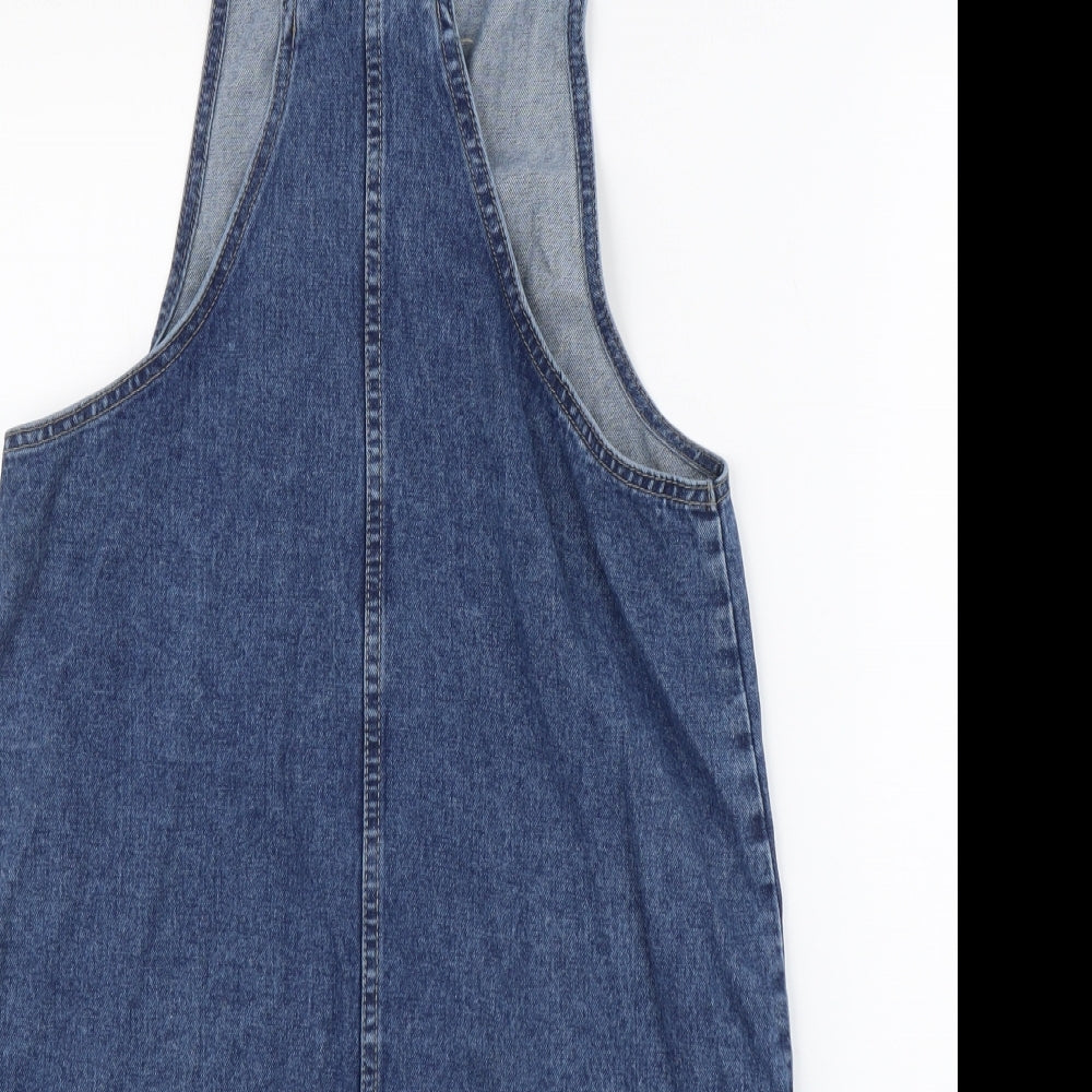 Denim & Co. Womens Blue Cotton Pinafore/Dungaree Dress Size 12 Square Neck Button