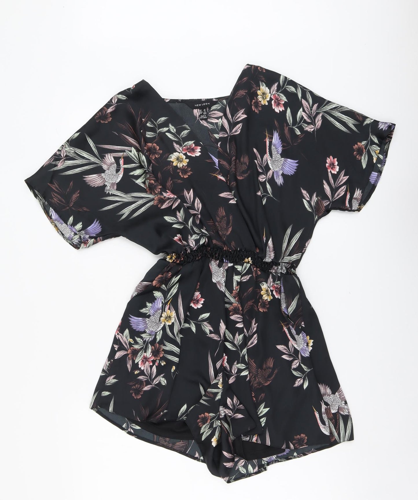 New Look Womens Black Geometric Polyester Playsuit One-Piece Size 10 Pullover - Bird Print