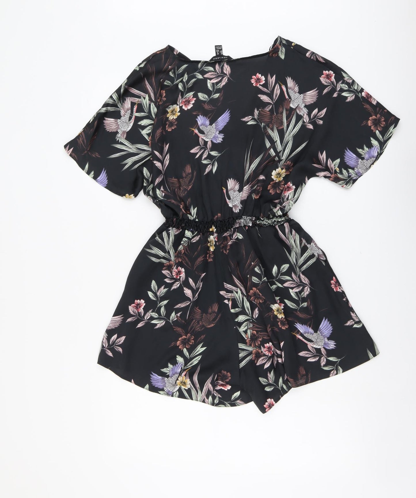New Look Womens Black Geometric Polyester Playsuit One-Piece Size 10 Pullover - Bird Print