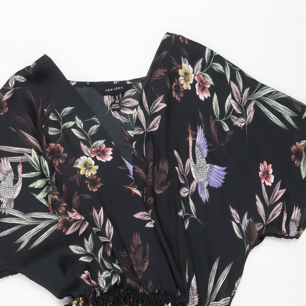 New Look Womens Black Geometric Polyester Playsuit One-Piece Size 10 Pullover - Bird Print