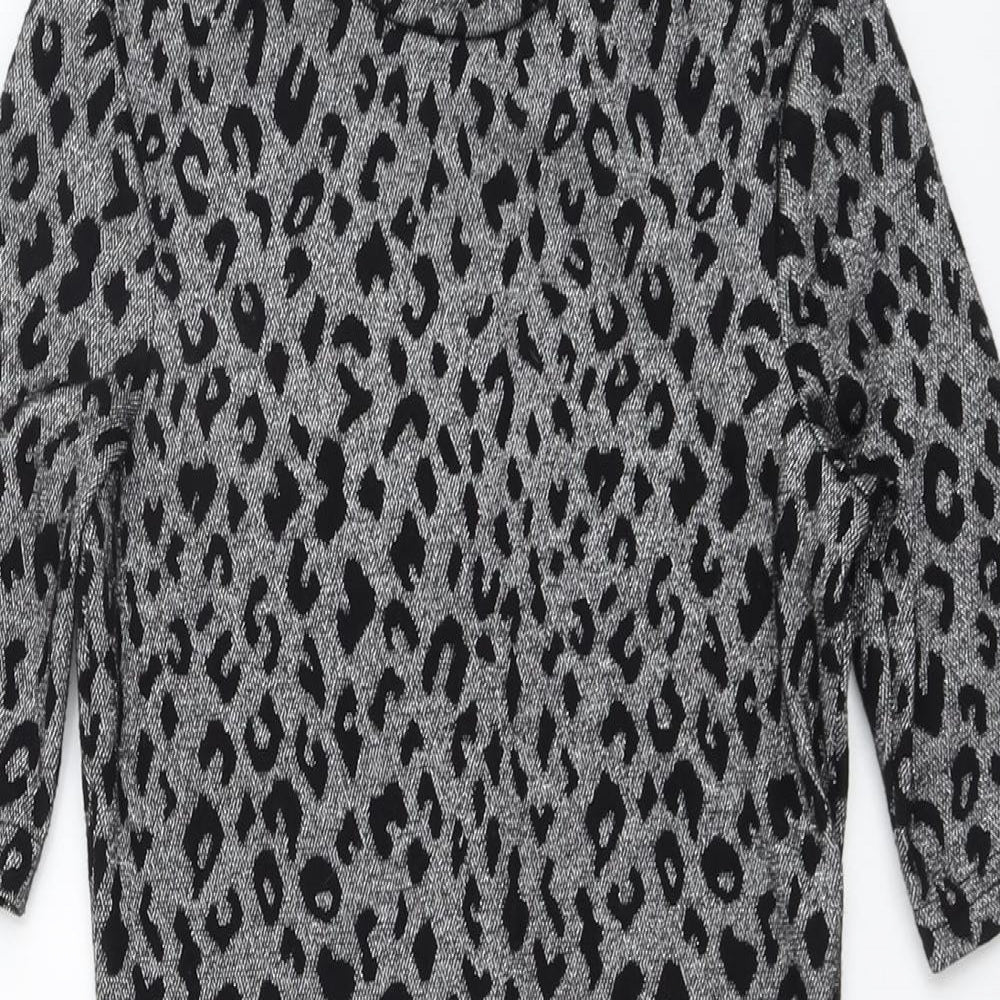Topshop Womens Grey Animal Print Polyester Bodycon Size 10 High Neck Zip - Leopard print