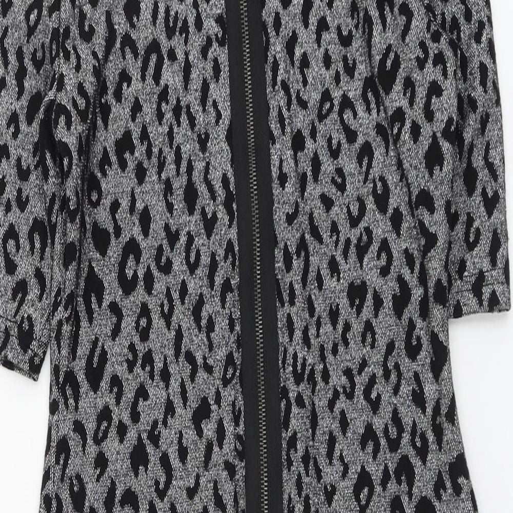 Topshop Womens Grey Animal Print Polyester Bodycon Size 10 High Neck Zip - Leopard print