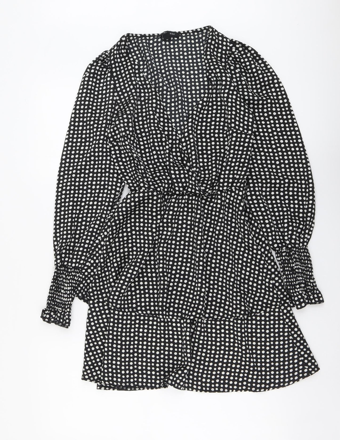 New Look Womens Black Geometric Polyester Fit & Flare Size 10 V-Neck Zip