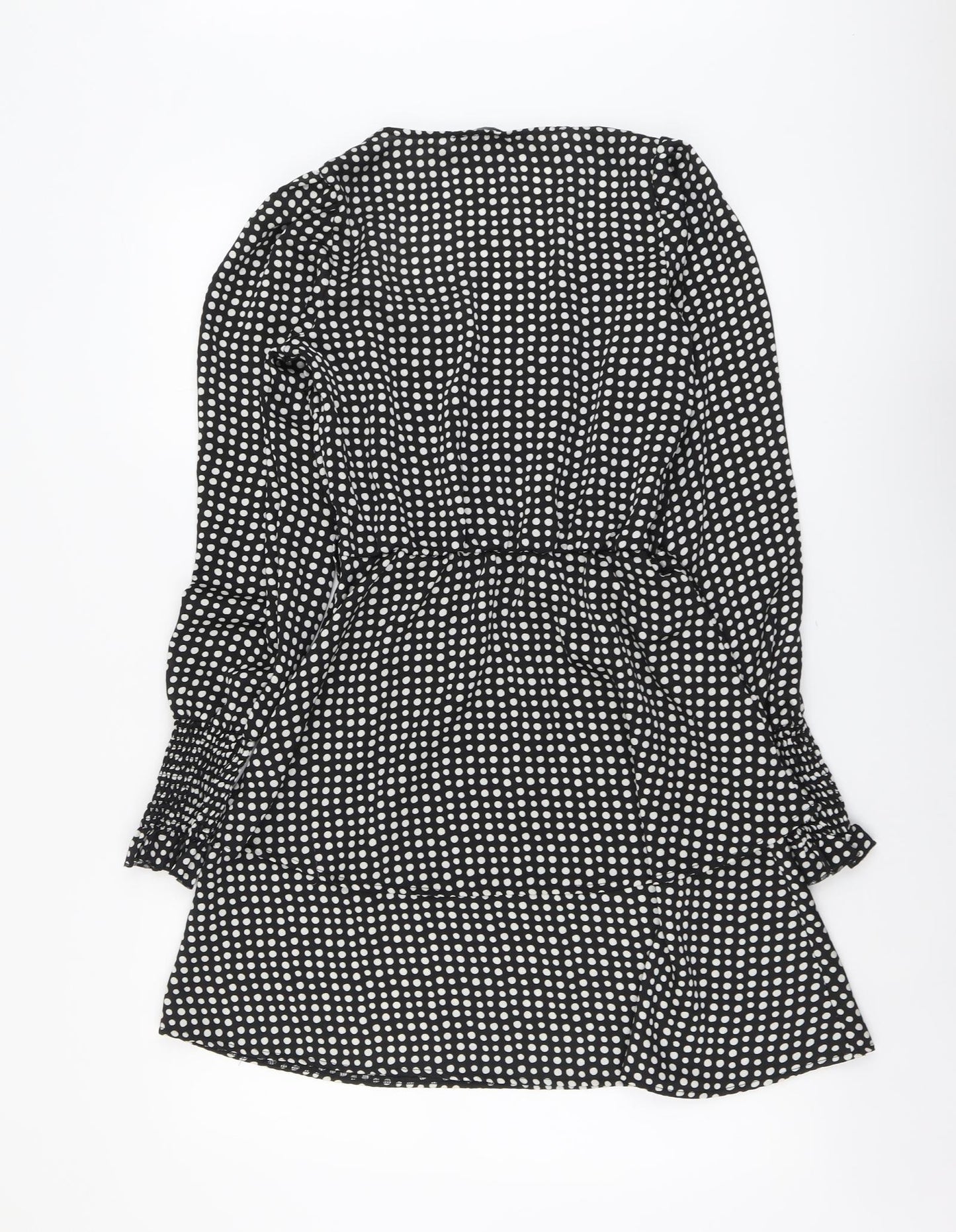 New Look Womens Black Geometric Polyester Fit & Flare Size 10 V-Neck Zip