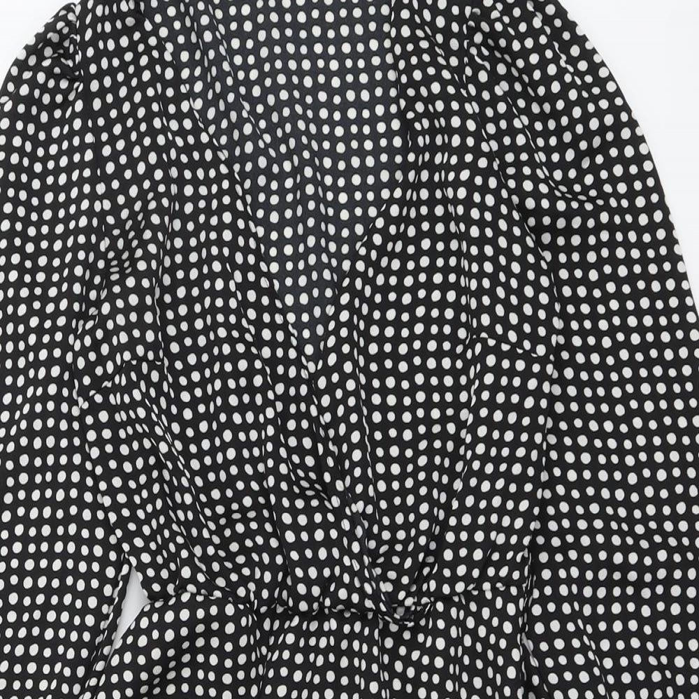 New Look Womens Black Geometric Polyester Fit & Flare Size 10 V-Neck Zip