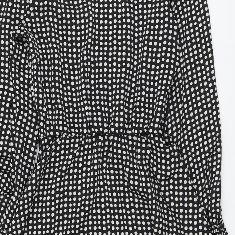 New Look Womens Black Geometric Polyester Fit & Flare Size 10 V-Neck Zip