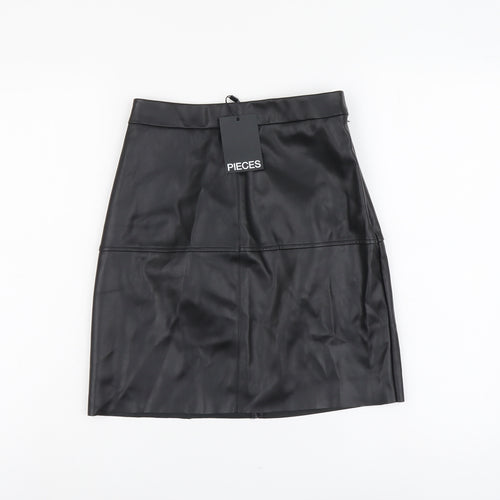 Pieces Womens Black Polyester A-Line Skirt Size XS Button
