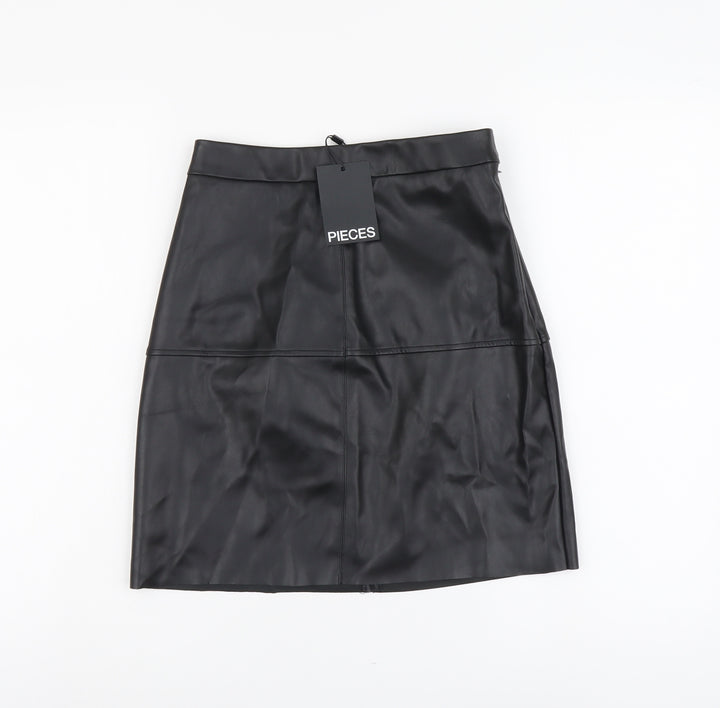 Pieces Womens Black Polyester A-Line Skirt Size XS Button