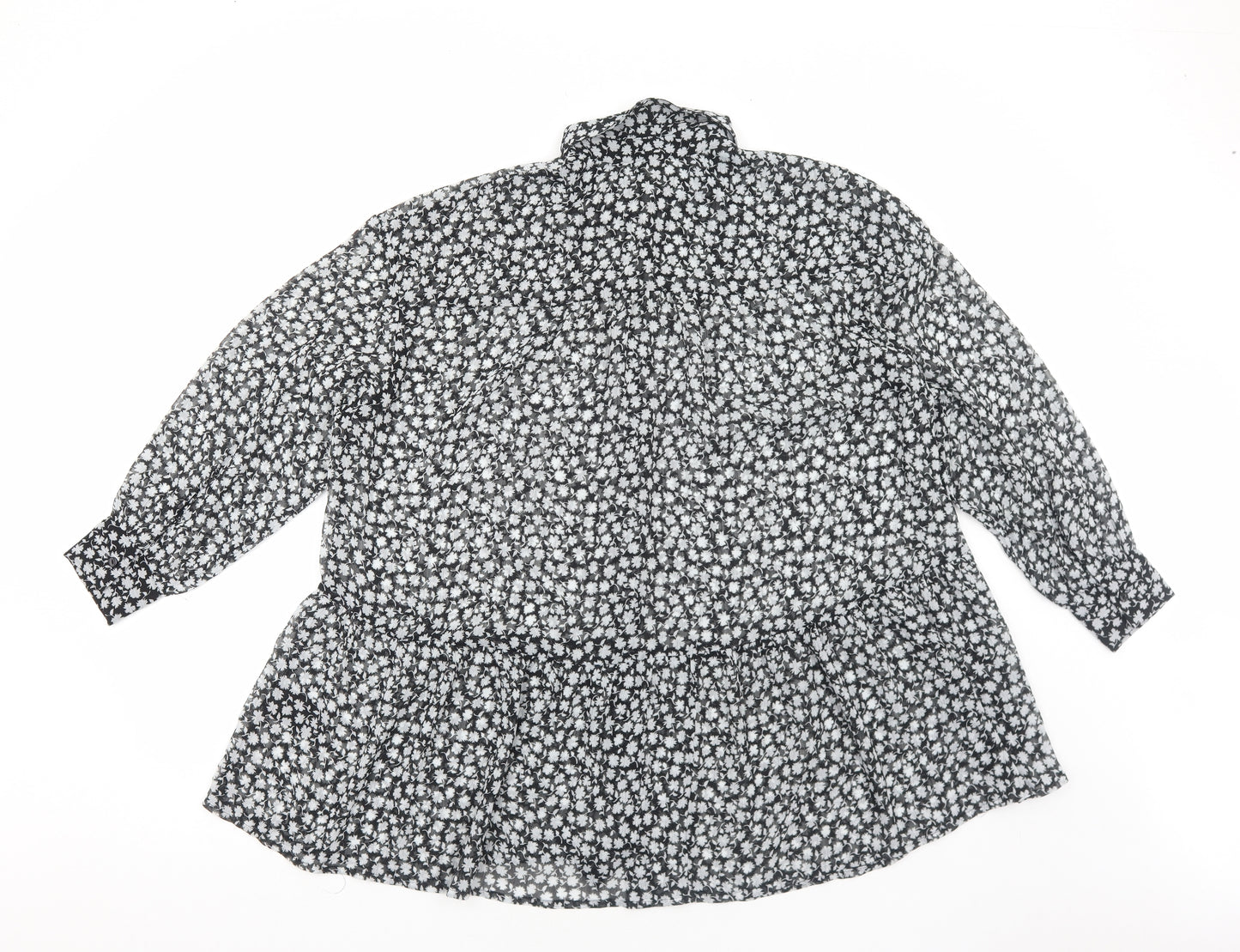 H&M Womens Black Floral Polyester Shirt Dress Size 8 Collared Button - Tiered