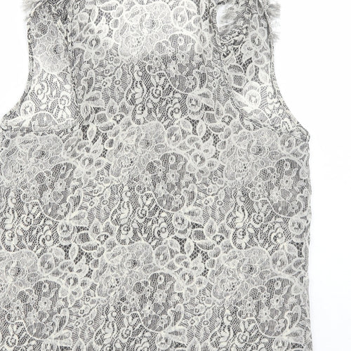 Topshop Womens Black Geometric Polyester Basic Tank Size 10 Round Neck - Lace Effect