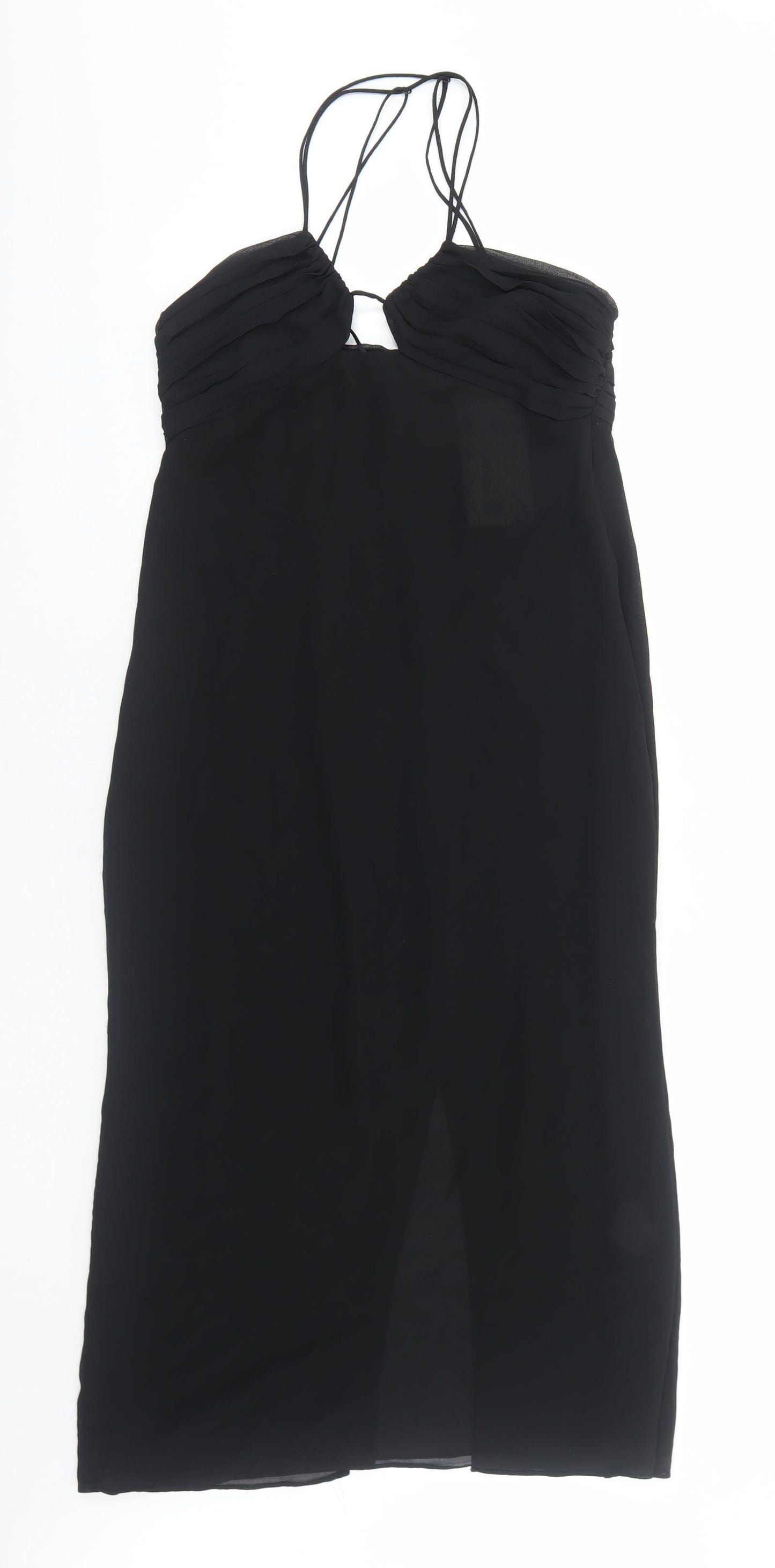 Zara Womens Black Polyester Slip Dress Size M V-Neck Zip