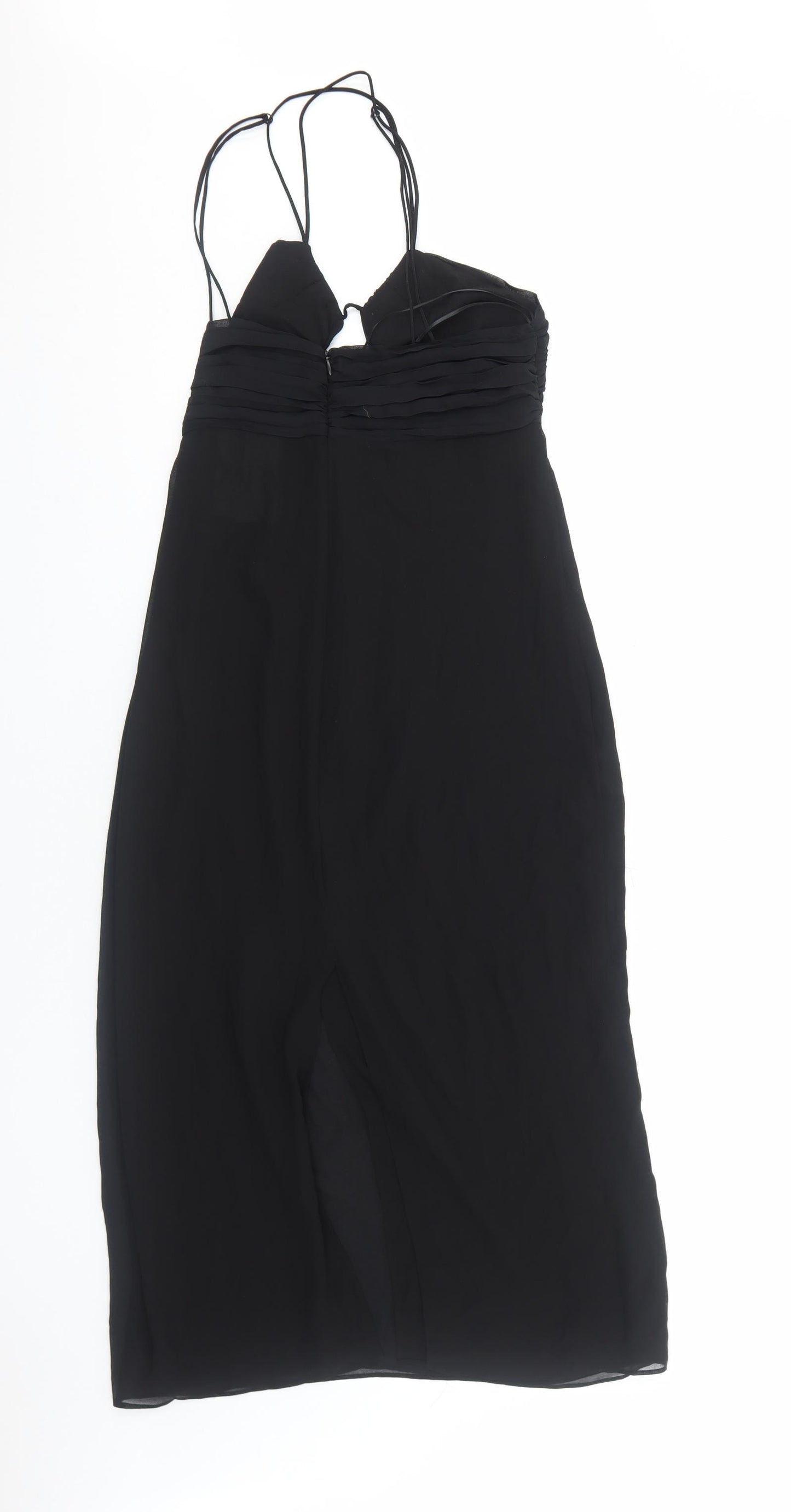 Zara Womens Black Polyester Slip Dress Size M V-Neck Zip