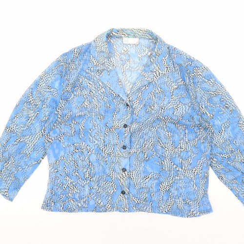 Preworn Womens Blue Geometric Polyester Basic Button-Up Size 10 Collared