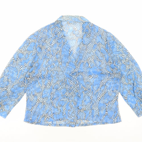 Preworn Womens Blue Geometric Polyester Basic Button-Up Size 10 Collared