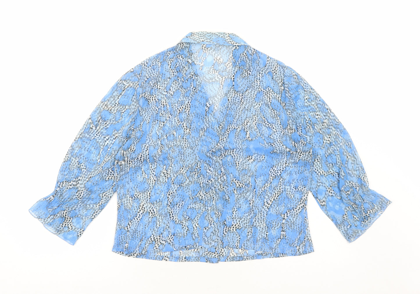 Preworn Womens Blue Geometric Polyester Basic Button-Up Size 10 Collared