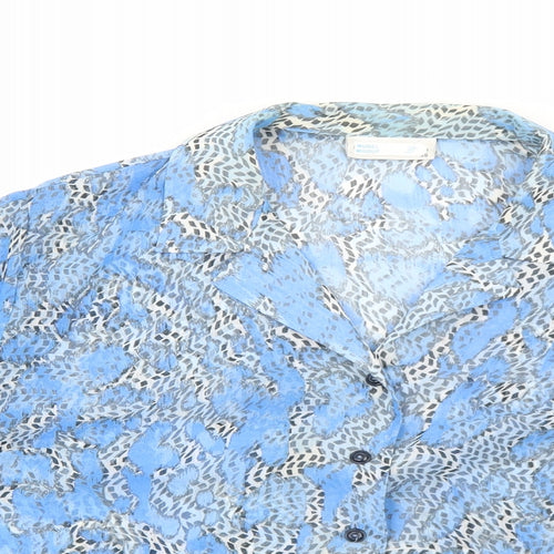 Preworn Womens Blue Geometric Polyester Basic Button-Up Size 10 Collared