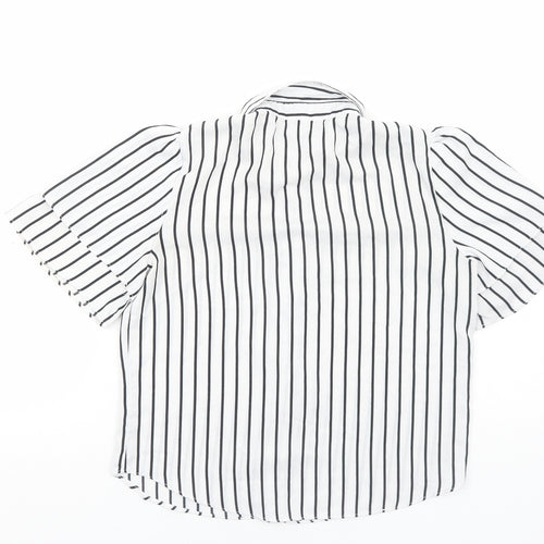 Boohoo Womens White Striped Polyester Basic Button-Up Size 8 Collared