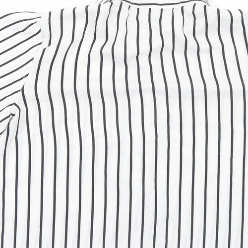 Boohoo Womens White Striped Polyester Basic Button-Up Size 8 Collared