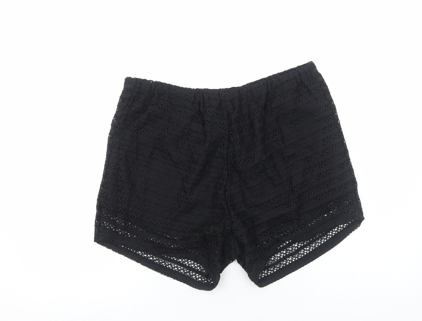 Preworn Womens Black Polyester Hot Pants Shorts Size 12 Regular Pull On