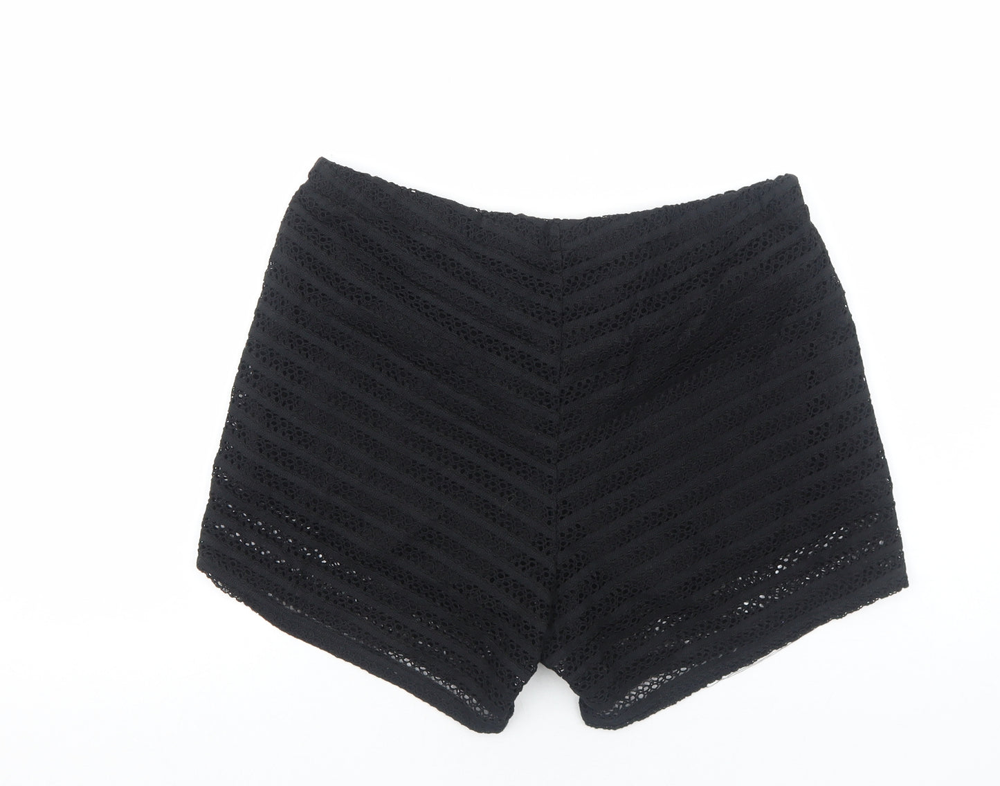 Preworn Womens Black Polyester Hot Pants Shorts Size 12 Regular Pull On