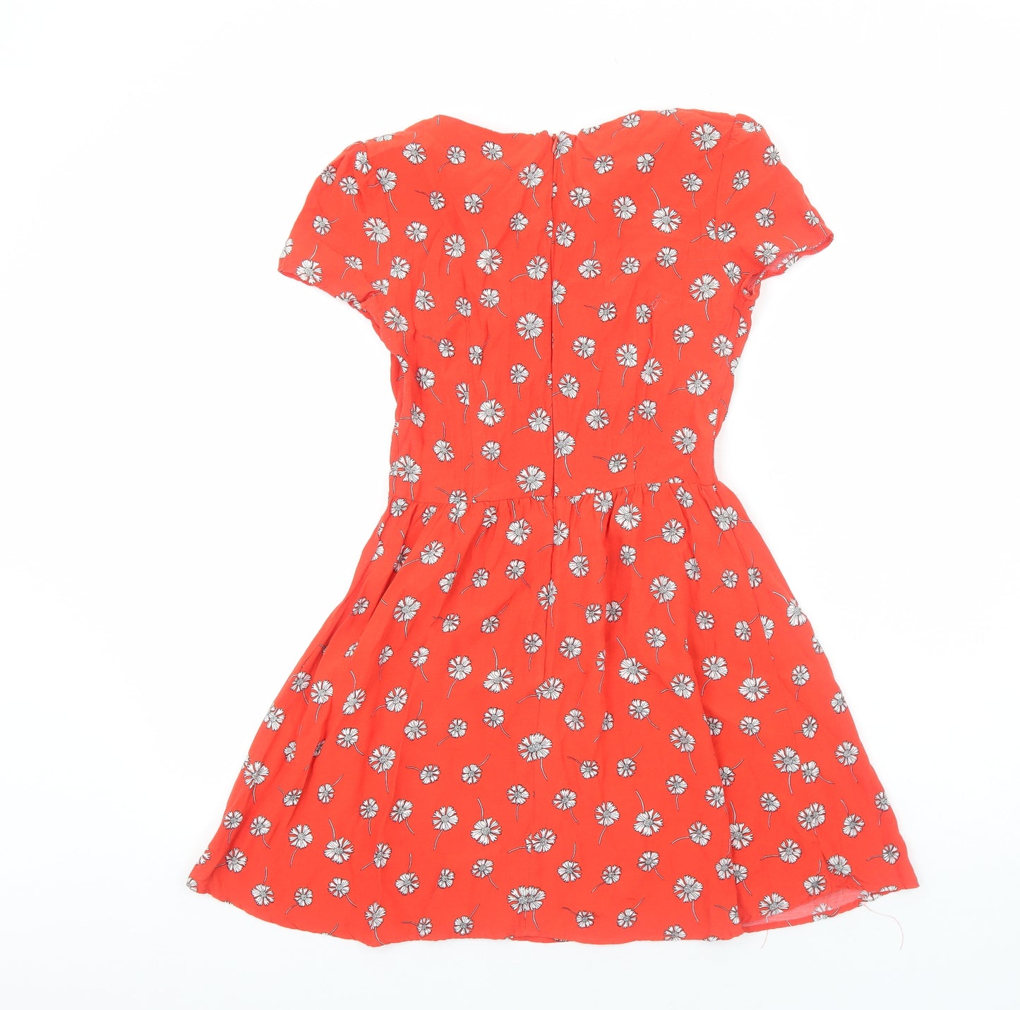 Topshop Womens Red Floral Polyester A-Line Size 8 Boat Neck Zip