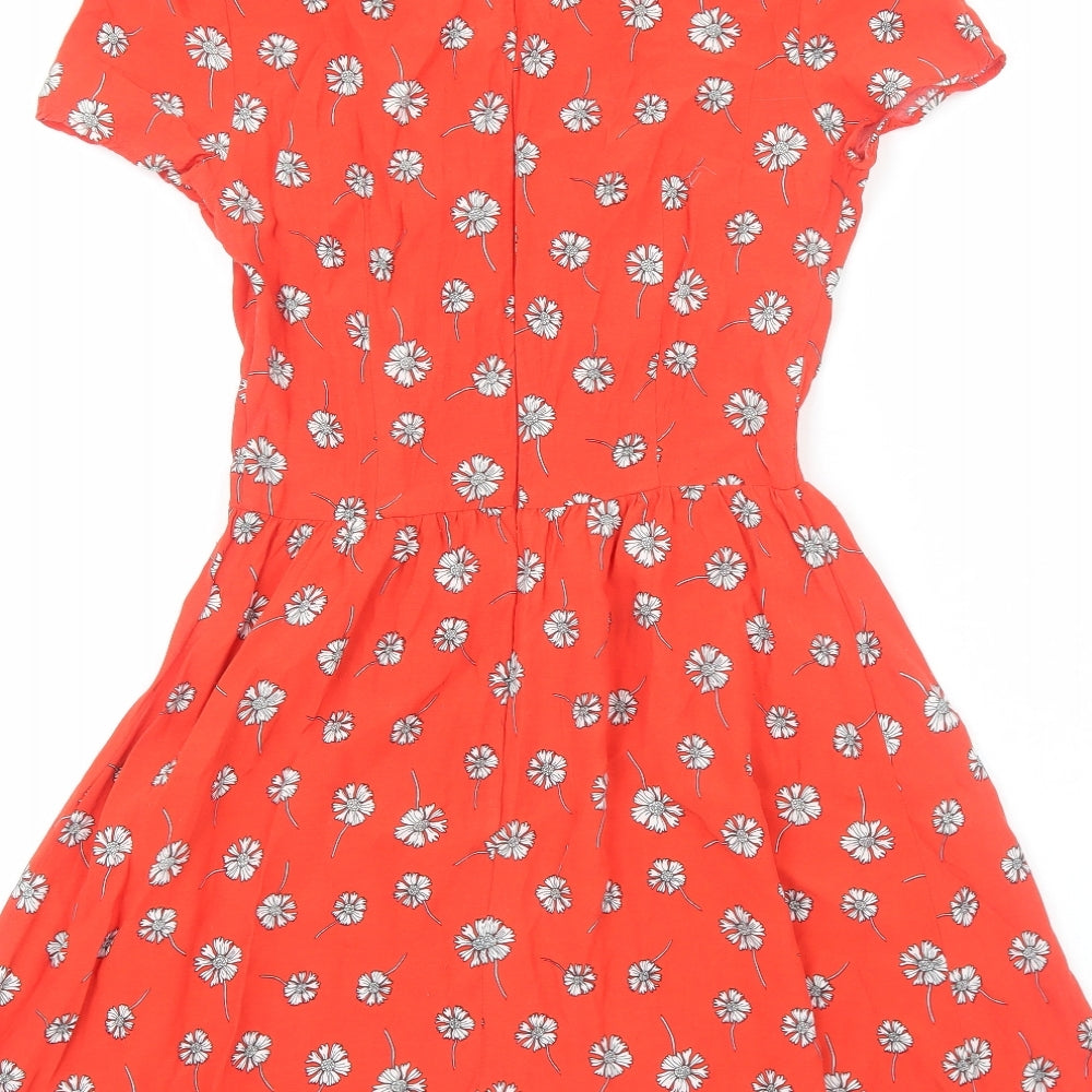 Topshop Womens Red Floral Polyester A-Line Size 8 Boat Neck Zip
