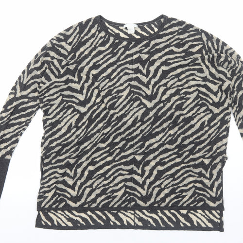 H&M Womens Grey Round Neck Animal Print Acrylic Pullover Jumper Size S - Zebra print