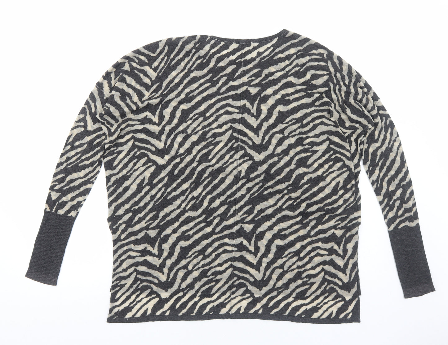 H&M Womens Grey Round Neck Animal Print Acrylic Pullover Jumper Size S - Zebra print