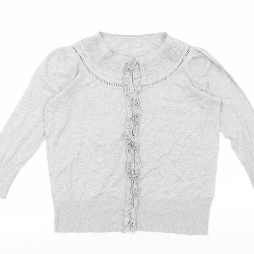 Debenhams Womens Grey Round Neck Cotton Cardigan Jumper Size 14