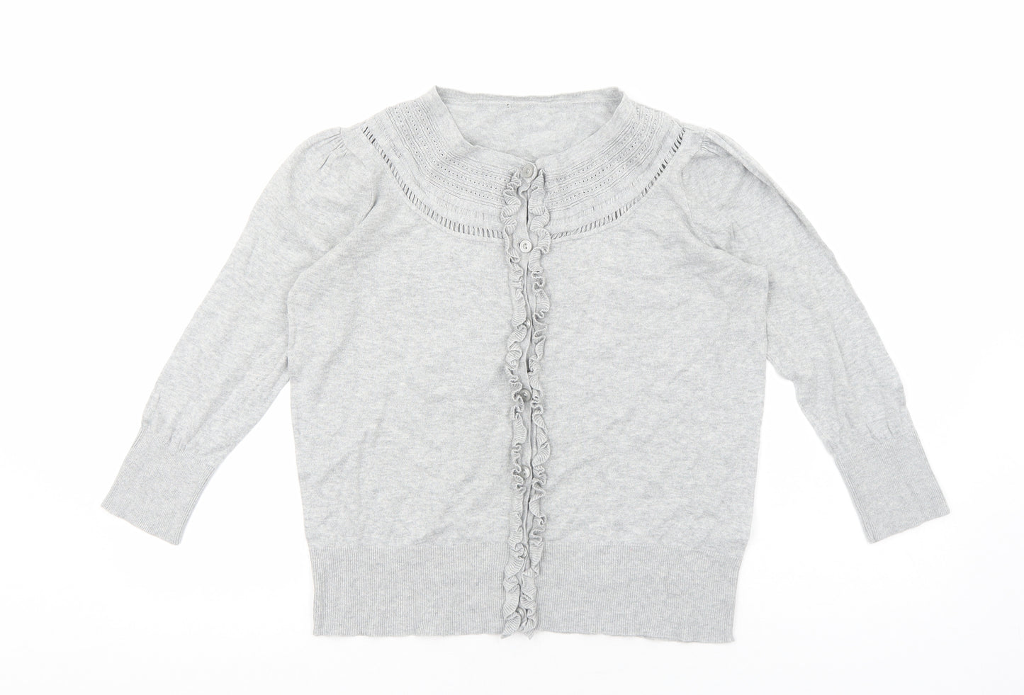 Debenhams Womens Grey Round Neck Cotton Cardigan Jumper Size 14