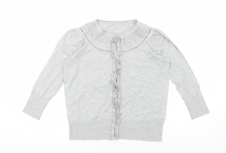 Debenhams Womens Grey Round Neck Cotton Cardigan Jumper Size 14