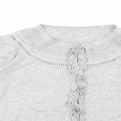Debenhams Womens Grey Round Neck Cotton Cardigan Jumper Size 14