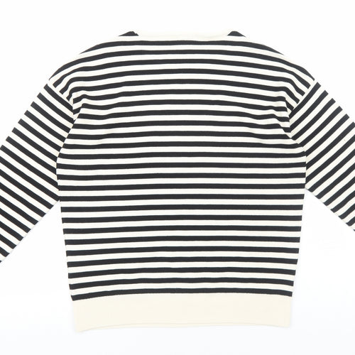 M&Co Womens Black Round Neck Striped Acrylic Pullover Jumper Size 12 - Happy