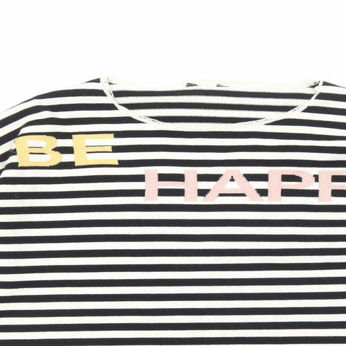 M&Co Womens Black Round Neck Striped Acrylic Pullover Jumper Size 12 - Happy