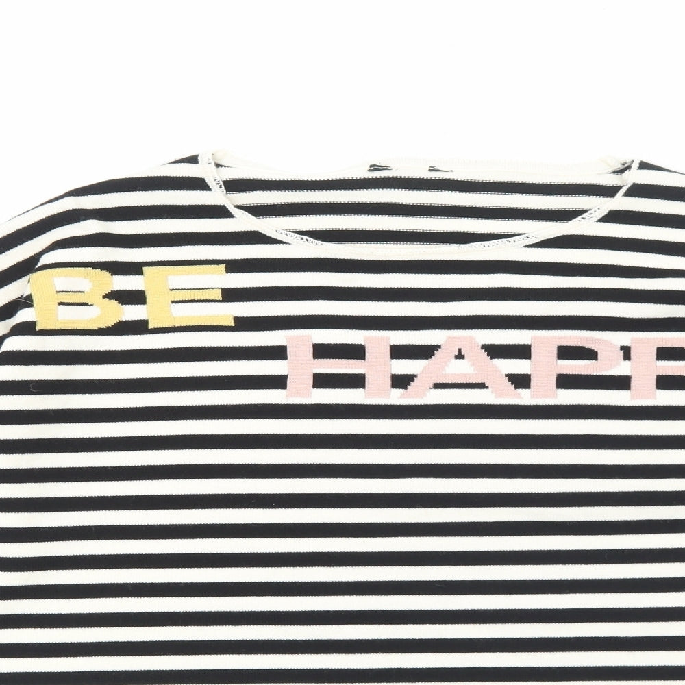 M&Co Womens Black Round Neck Striped Acrylic Pullover Jumper Size 12 - Happy