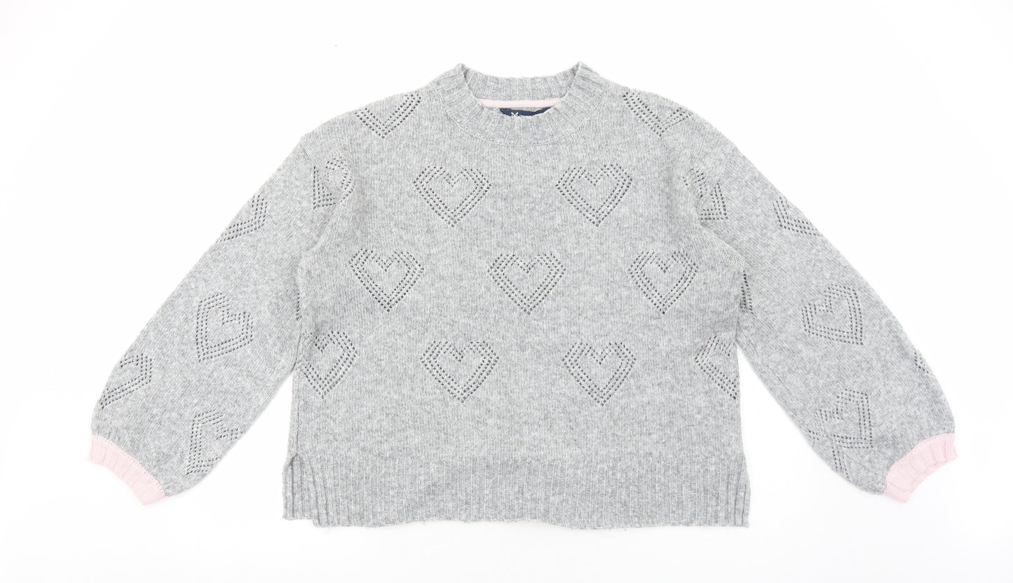 Crew Clothing Womens Grey Crew Neck Geometric Acrylic Pullover Jumper Size 16