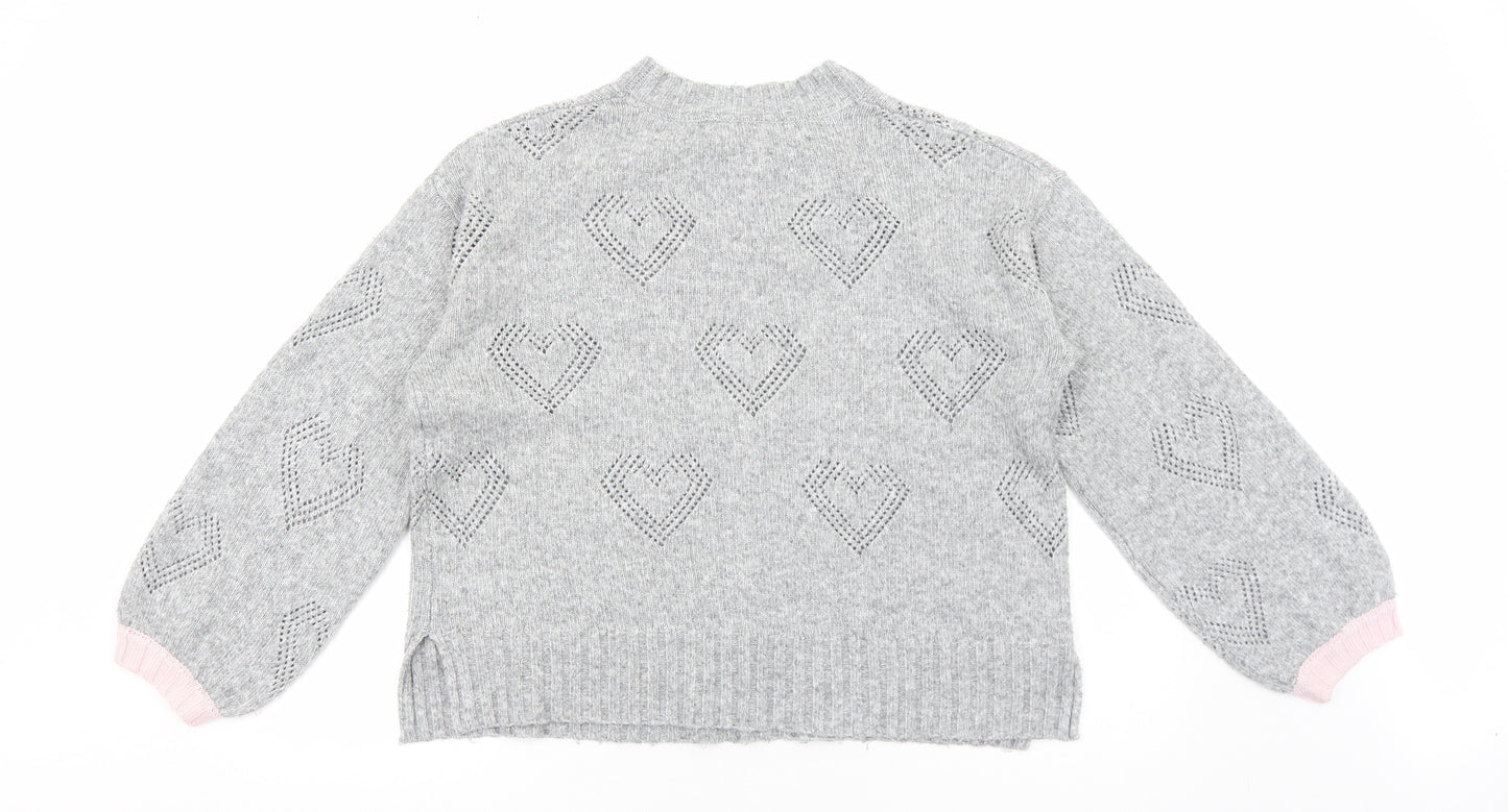 Crew Clothing Womens Grey Crew Neck Geometric Acrylic Pullover Jumper Size 16