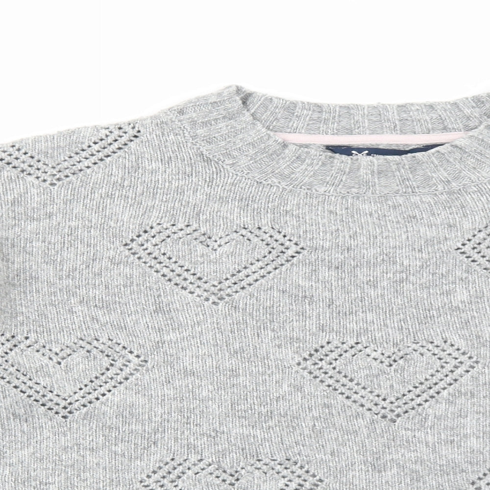 Crew Clothing Womens Grey Crew Neck Geometric Acrylic Pullover Jumper Size 16