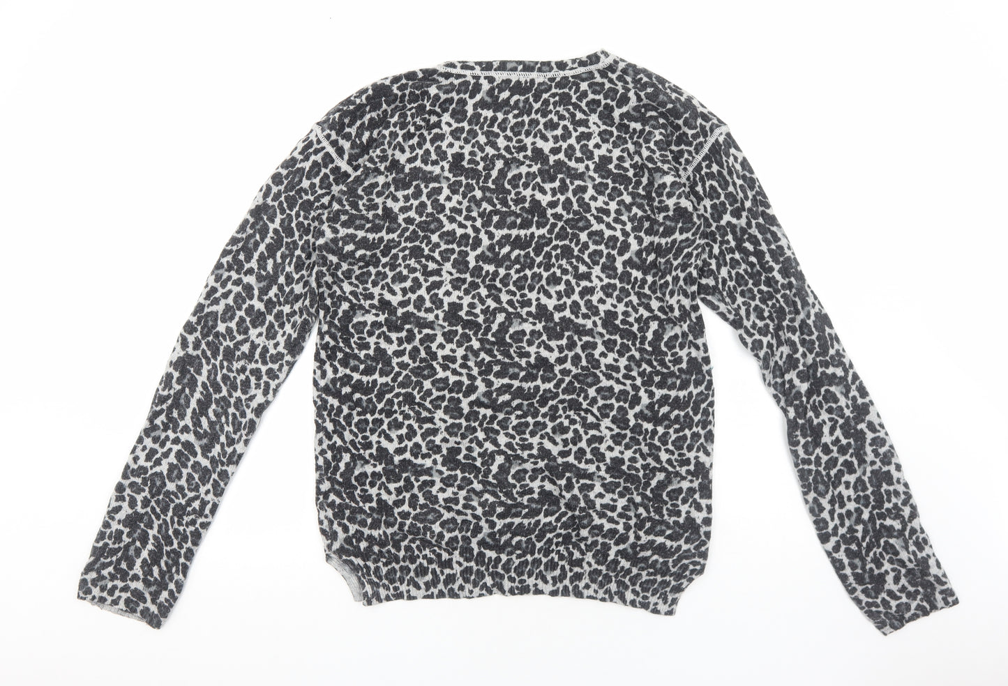 NEXT Womens Grey Round Neck Animal Print Viscose Pullover Jumper Size 12 - Leopard print