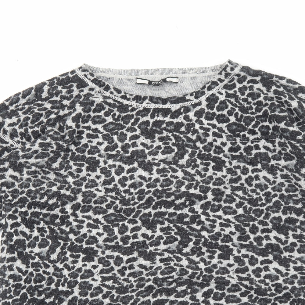 NEXT Womens Grey Round Neck Animal Print Viscose Pullover Jumper Size 12 - Leopard print