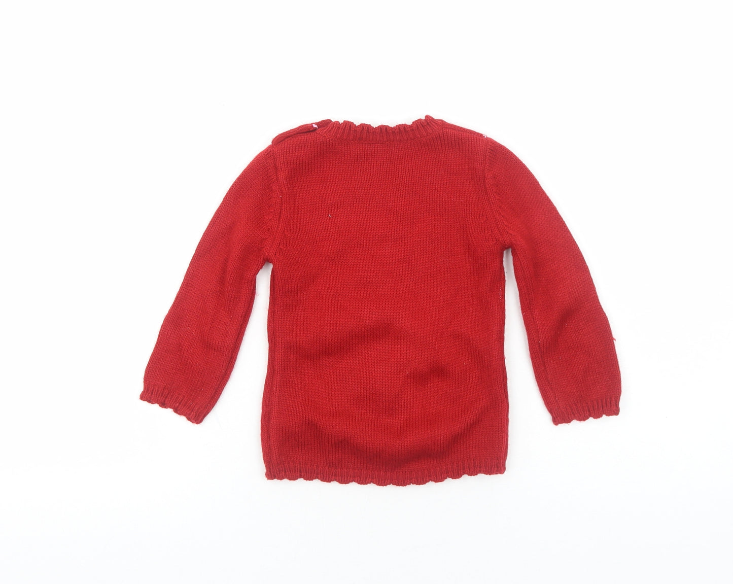 George Girls Red Acrylic Pullover Jumper Size 9-12 Months Pullover - Christmas Reindeer