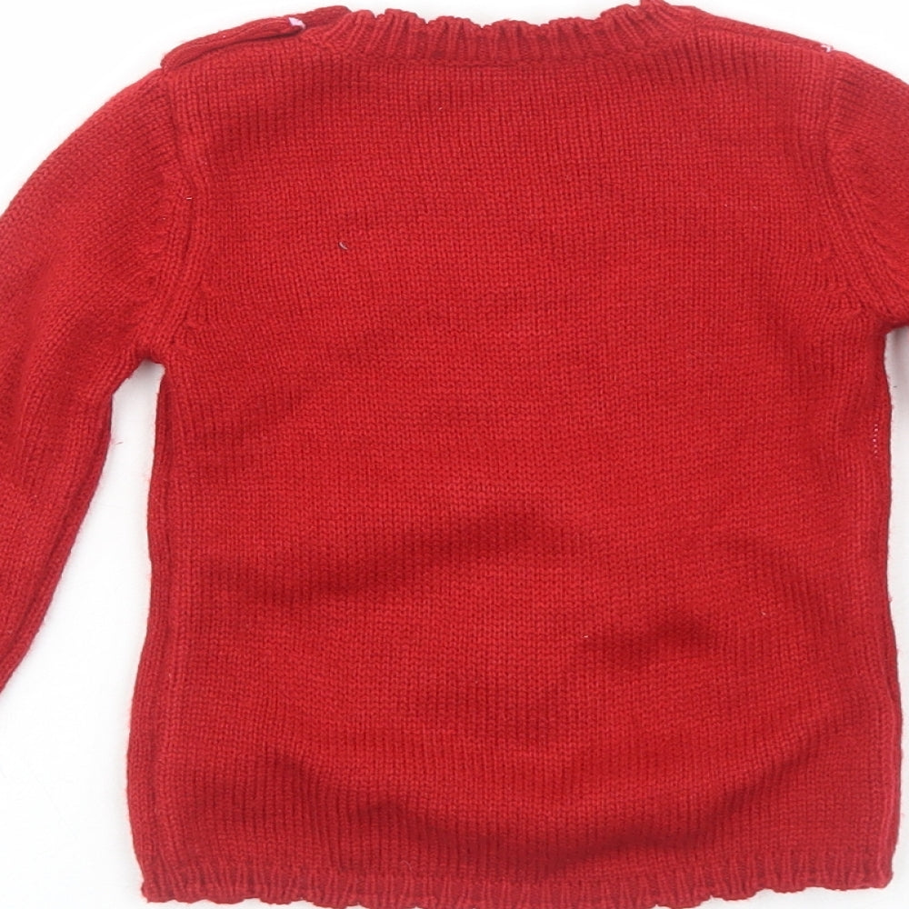 George Girls Red Acrylic Pullover Jumper Size 9-12 Months Pullover - Christmas Reindeer