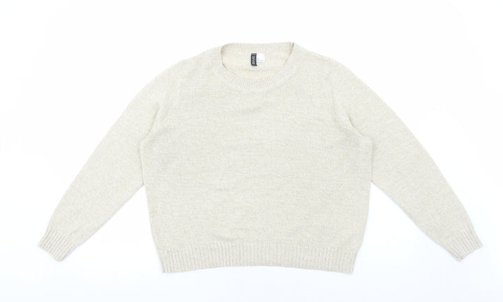 H&M Womens Beige Round Neck Acrylic Pullover Jumper Size L