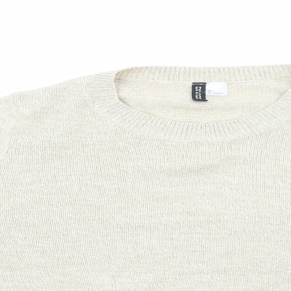 H&M Womens Beige Round Neck Acrylic Pullover Jumper Size L