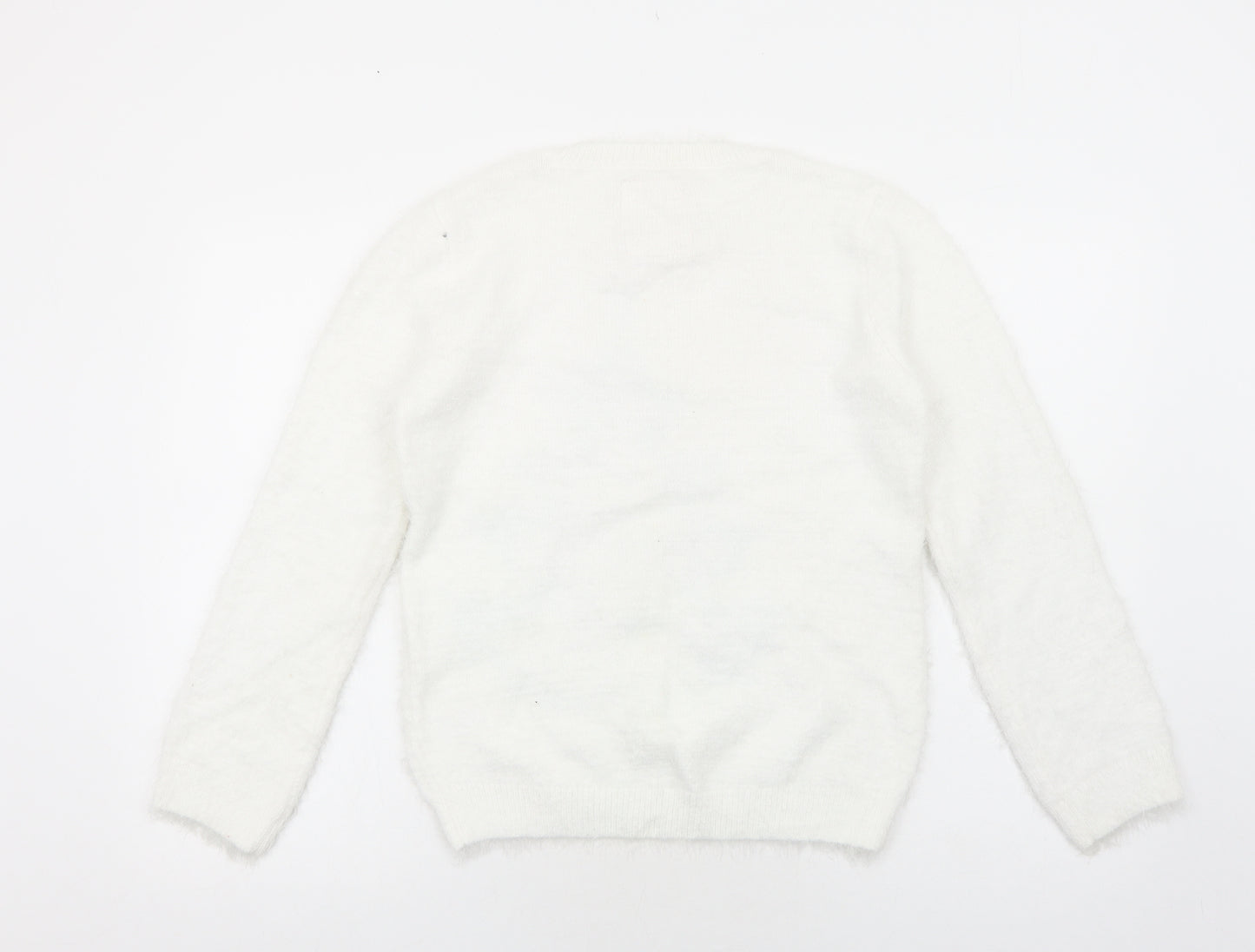 TU Girls White Round Neck Polyamide Pullover Jumper Size 14 Years Pullover - Jingle Bells