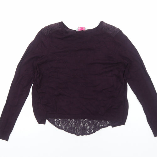 Dorothy Perkins Womens Purple Round Neck Viscose Pullover Jumper Size 8 - Lace detail